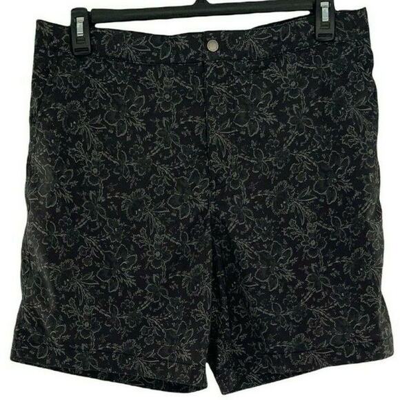 Abercrombie & Fitch Shorts Mens Sz XL Stretch Floral Elastic Waist Pockets Black - Picture 1 of 8